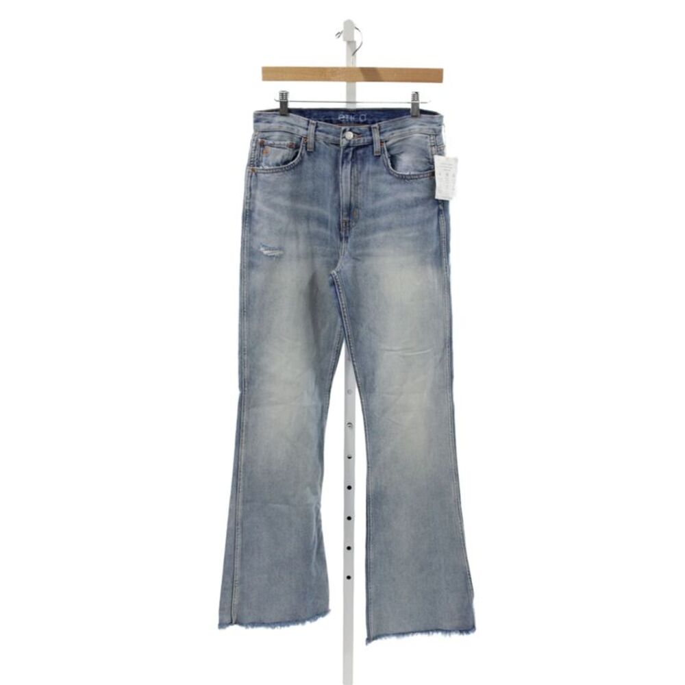 Etica Womens Flared High Rise Blue Cotton Jeans Button Fly 31 Inseam Size 27